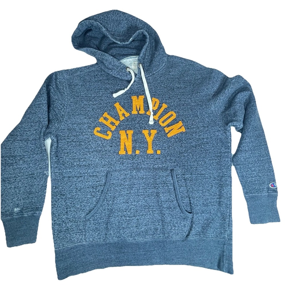 Champion Hoodie NY New York Collegiate PullOver Navy Blue Spell Out‎ Sz L